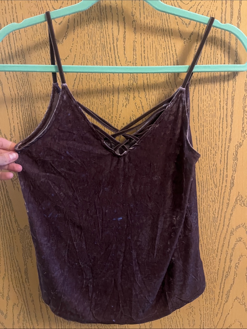 Velvet Crisscross Cami Tank Top - Smokey Plum